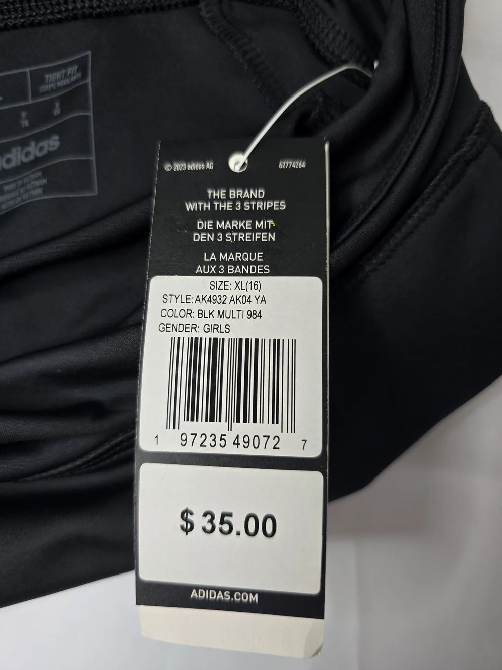 Adidas Big Girls Black High-Waist Leggings with‎ Pink Stripes